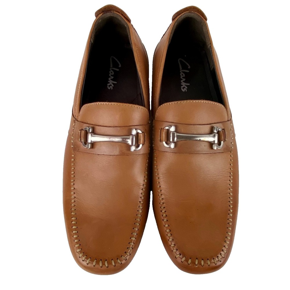 Clarks Leather Horsebit Loafers Mens 9.5 M British Tan Casual Shoes Slip On LKNU